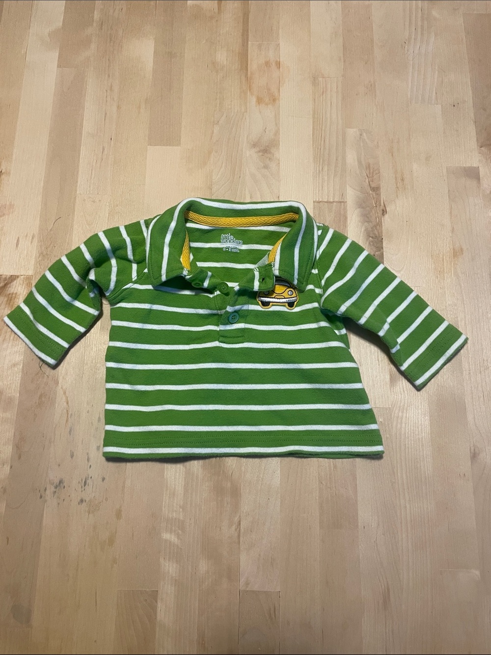 Little Wonders Green and White Striped Polo with Yellow Car Patch